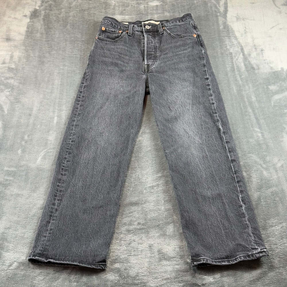 Levis Premium Ribcage Straight Ankle Jeans W27 L27 Black High Rise 72693-0037